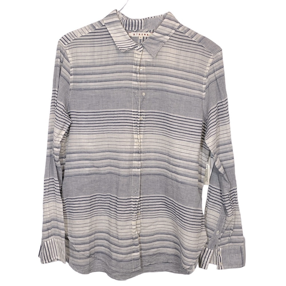 XiRENA Button Down High Low Hem Blue/White Shirt Sz S NWT